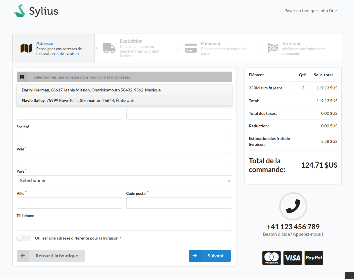 selection adresse facturation sylius