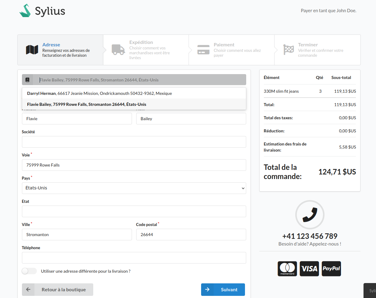 adresse facturation pré-remplie sylius