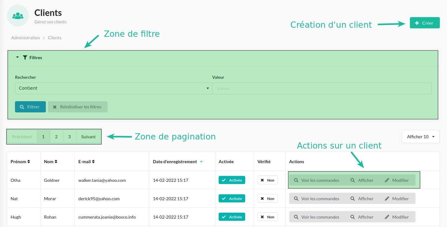 Gestion des clients dans le backoffice Sylius